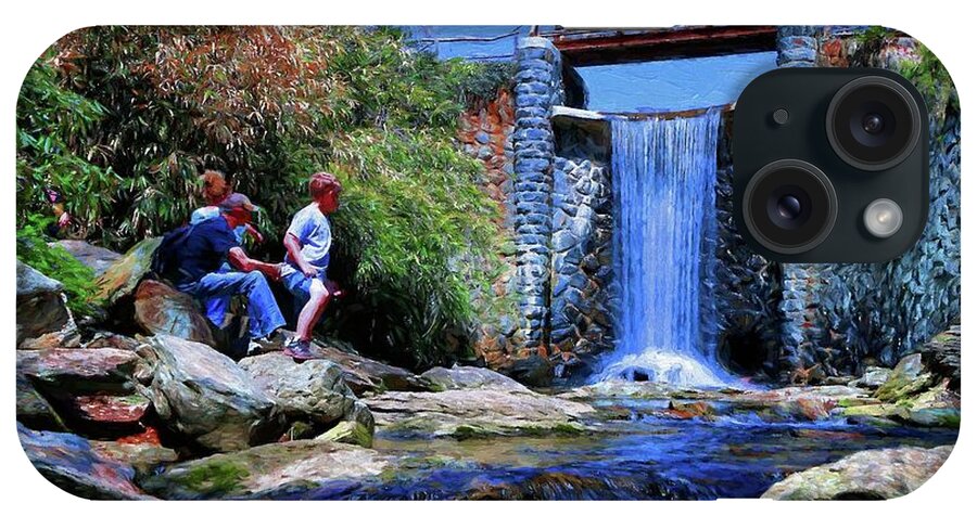 Biltmore Waterfall iPhone Case featuring the photograph Family Enjoying Biltmore Bass Pond Waterfall by Carol Montoya