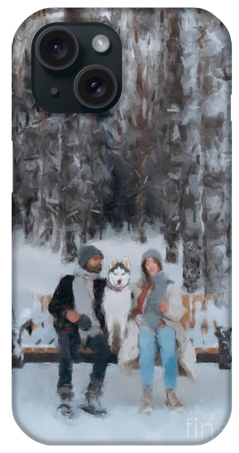 Family On Winter Swing iPhone Case featuring the painting Famiy on Winter Swing by Gary Arnold