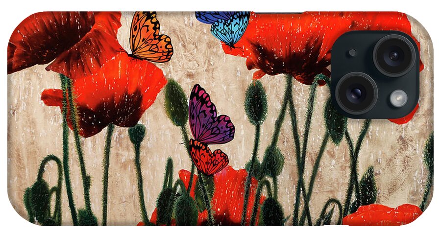 Poppy iPhone Case featuring the painting Papaveri E Farfalline by Guido Borelli