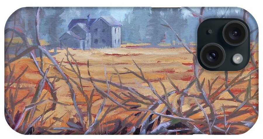 Winter iPhone Case featuring the painting Farmhouse Hedgerow by K M Pawelec