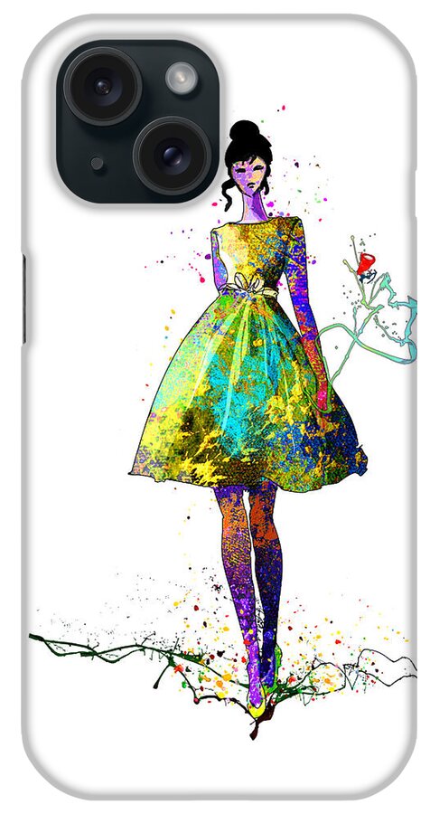 Woman iPhone Case featuring the painting Fashion Model 02 by Miki De Goodaboom