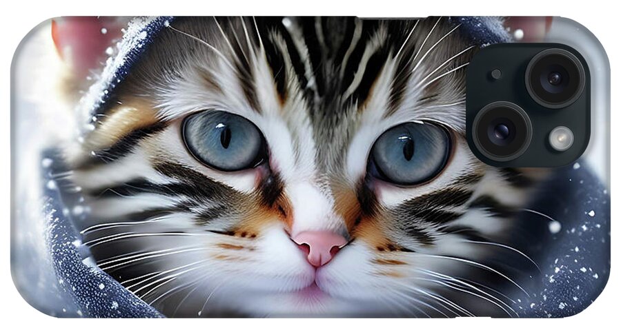 Fat Kitty Cap Blue Sweet Face iPhone Case by Nancy Smith - Pixels