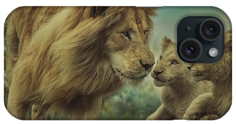 Lion iPhone Case featuring the photograph Fearless Father Texture Version by Carrie Ann Grippo-Pike