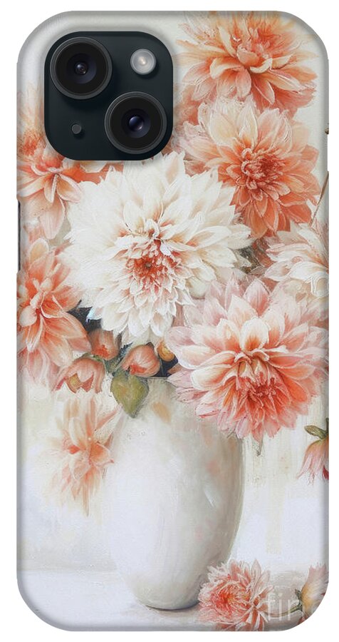 Dahlia Flowers iPhone Case featuring the painting Feeling Peachy Dahlia Flowers by Tina LeCour
