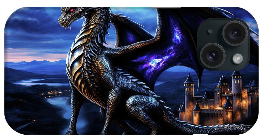 Fantasy iPhone 15 Case featuring the painting Fernyiges, the Lord of Black Dragons - 07 by AM FineArtPrints
