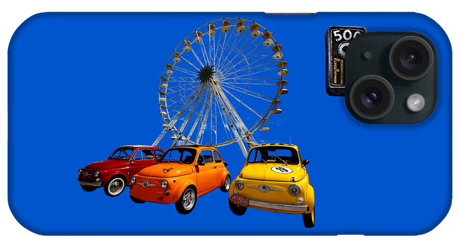 Fiat 500 iPhone Case featuring the photograph Fiat 500 and big wheel by Worldwide Photography