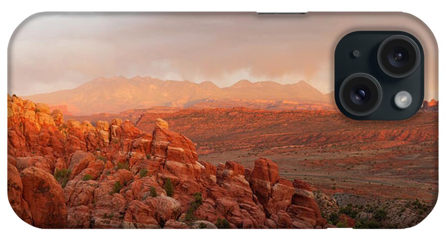 Arches National Park iPhone 15 Case featuring the photograph Fiery Furnace Sunset Panorama by Aaron Spong
