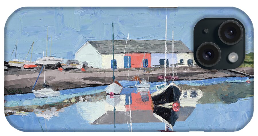 Oil Painting iPhone Case featuring the painting Findhorn Marina, 2015 by PJ Kirk