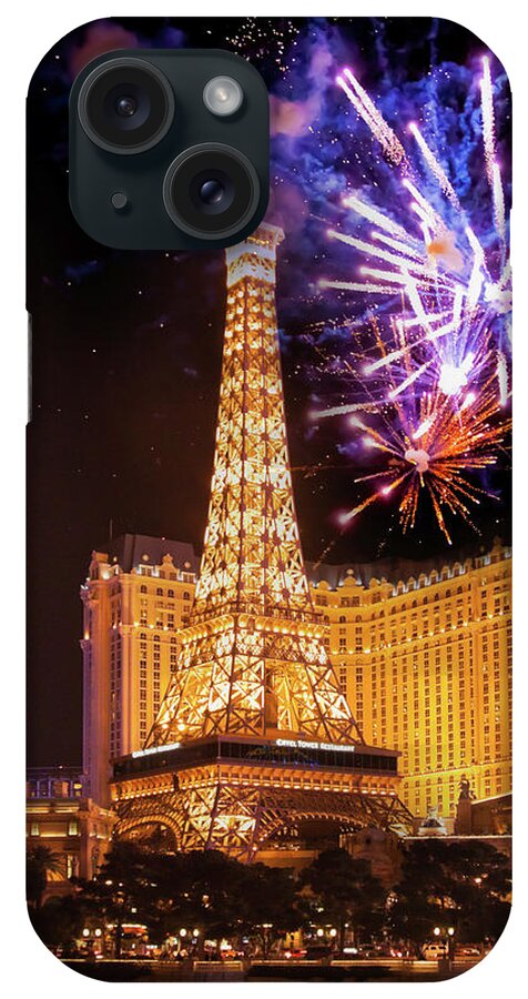 Las Vegas iPhone Case featuring the photograph Fireworks over Paris, Las Vegas by Tatiana Travelways