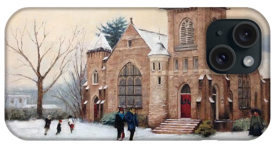 First Presbyterian Church iPhone Case featuring the painting First Presbyterian Church in Wellsboro by Bibi Snelderwaard Brion