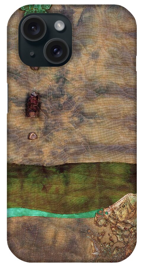 Fiber Art iPhone Case featuring the mixed media Fish and Game 2 by Vivian Aumond