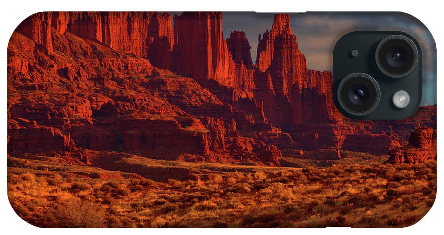 Moab iPhone Case featuring the photograph Fisher Towers At Sunset by Stephen Vecchiotti