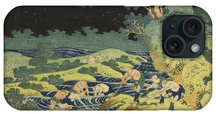 19th Century Art iPhone Case featuring the relief Fishing by Torch in Kai Province from the series One Thousand Pictures of the Ocean by Katsushika Hokusai