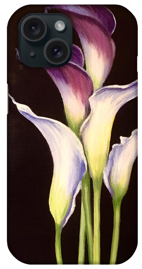 Paintings iPhone Case featuring the painting Five Calla Lilies by Sherrell Rodgers