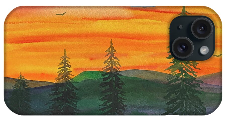 Tress iPhone Case featuring the painting Five Tree Sunset by Lisa Neuman