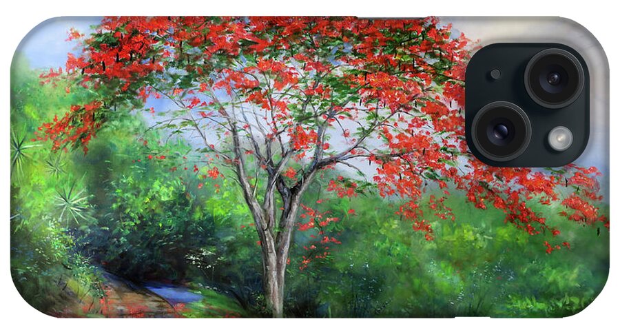 Flamboyant Tree iPhone Case featuring the painting Flamboyant Tree 2021 by Jonathan Guy-Gladding JAG