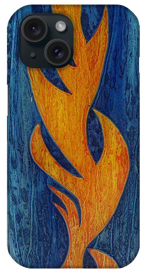 Glass iPhone Case featuring the glass art Flame on Blue by Christopher Schranck