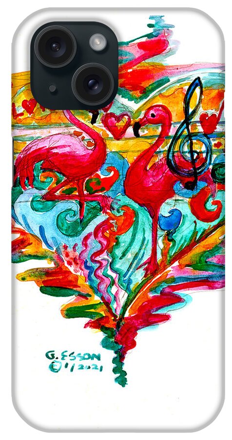 Flamingo iPhone Case featuring the painting Flamingo Valentine Heart by Genevieve Esson