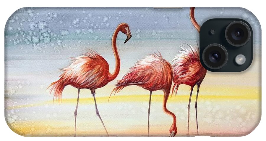 Flamingoes iPhone Case featuring the painting Flamingos 4 by Katerina Kovatcheva