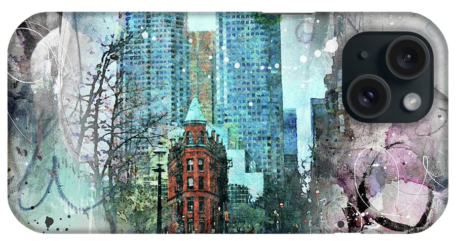 Toronto iPhone Case featuring the digital art Flatiron Church and Wellington by Nicky Jameson