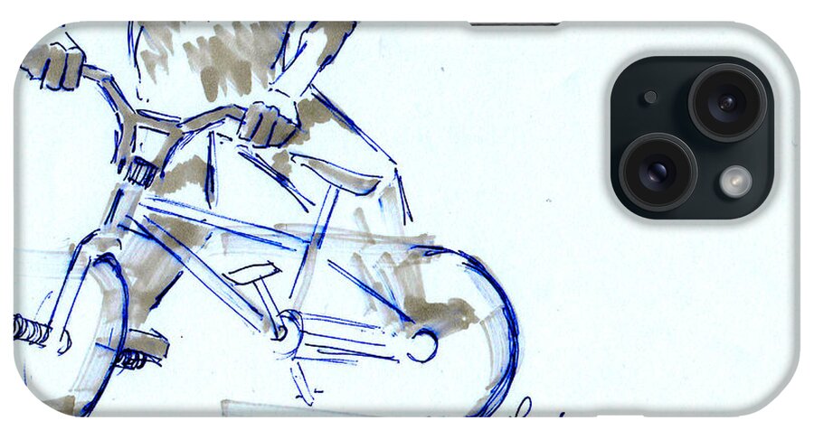  iPhone Case featuring the drawing Flatland BMX halflash trick drawing by Mike Jory