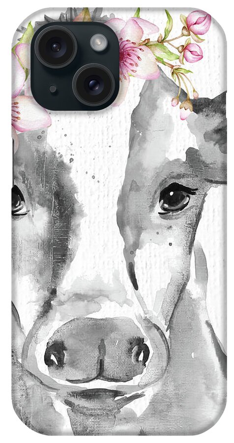 Cow iPhone Case featuring the painting Floral Cow A by Jean Plout