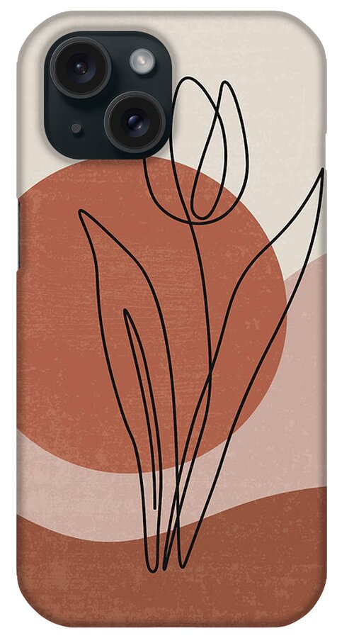 Creative iPhone Case featuring the drawing Flower line drawing, continuous line drawing art, one line drawing design, abstract minimal botanic by Mounir Khalfouf