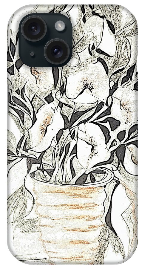 Flower iPhone Case featuring the painting Flowerpot Drawing with Ink by Lisa Kaiser