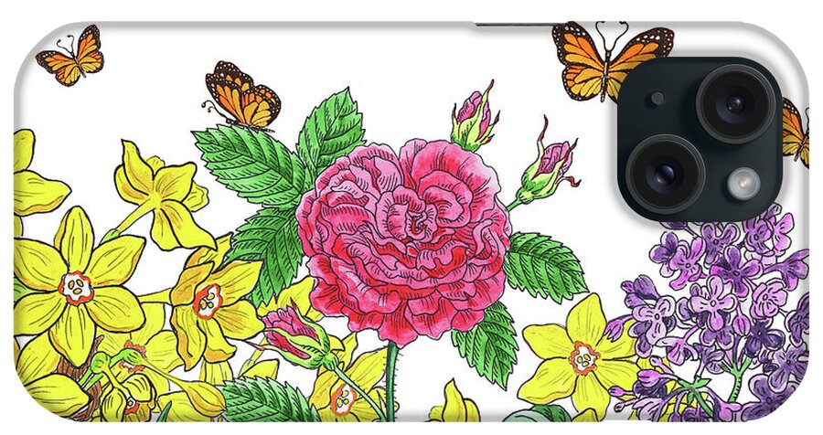 Butterfly iPhone Case featuring the painting Flowers And Monarch Butterflies Botanical Watercolor by Irina Sztukowski