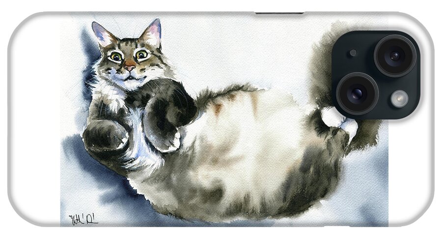 Cats iPhone Case featuring the painting Fluffy Lucky Cat Painting by Dora Hathazi Mendes