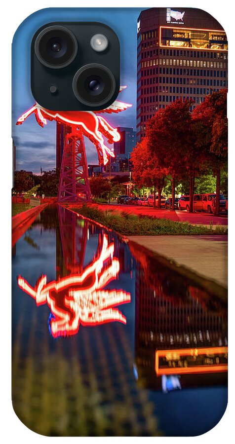 Dallas Pegasus iPhone Case featuring the photograph Flying Dallas Pegasus Reflections in Downtown Dallas by Gregory Ballos