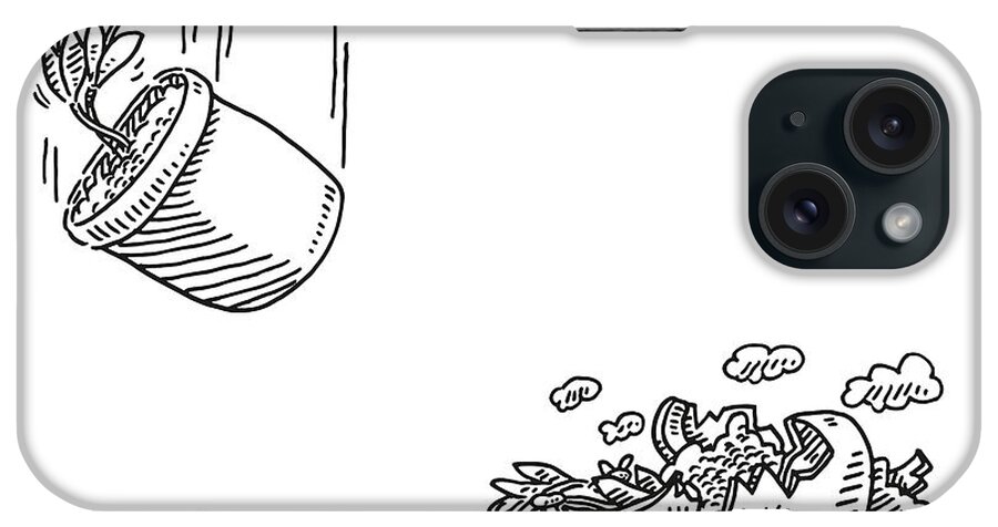Sketch iPhone Case featuring the drawing Flying Flower Pot Breakable Concept Drawing by Frank Ramspott