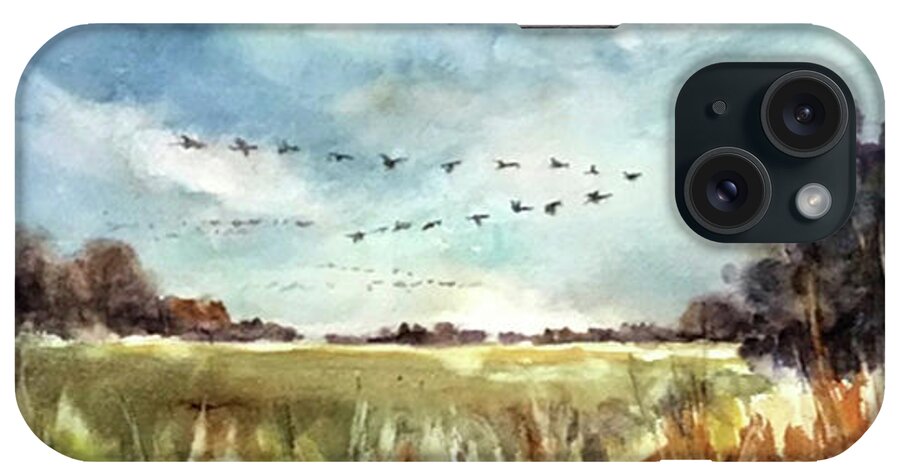 Landscape iPhone Case featuring the painting Flying South by Judith Levins