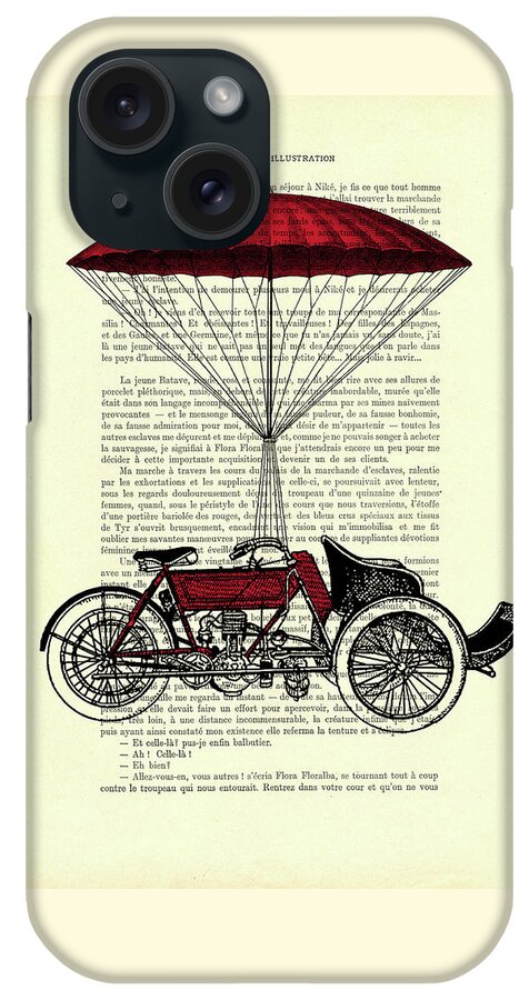Moto iPhone Case featuring the mixed media Flying Trike by Madame Memento