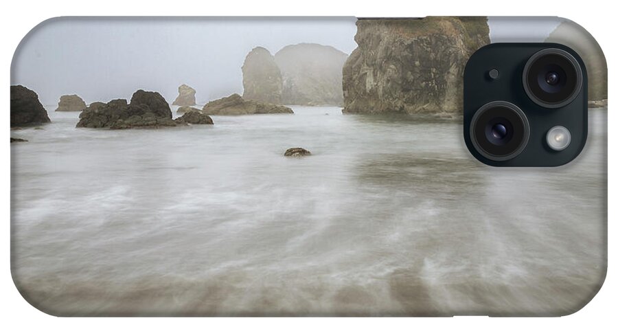 Brookings Oregon iPhone Case featuring the photograph Foggy Stacks by Mike Lee