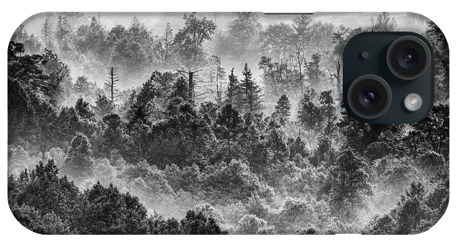 North Carolina iPhone Case featuring the photograph Foggy Treetops bw by Dan Carmichael