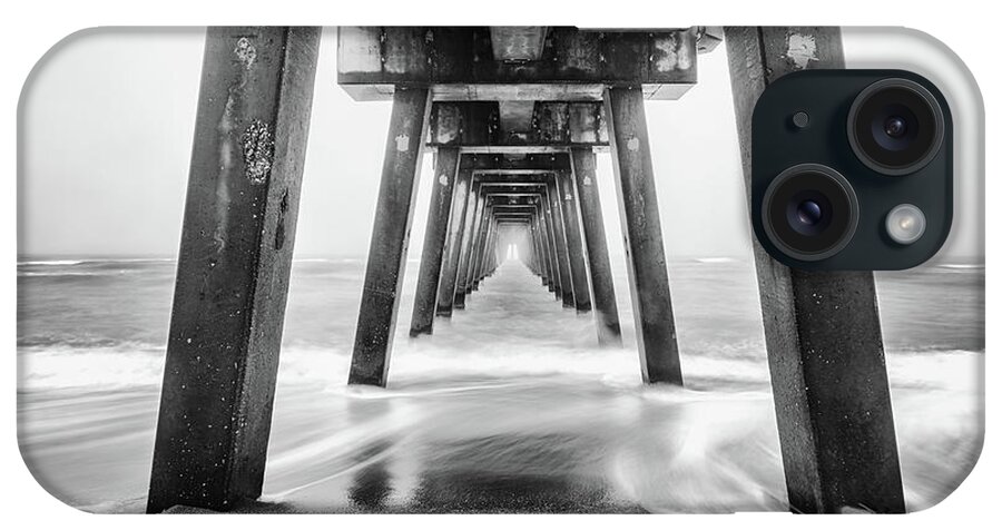 Black & White iPhone Case featuring the photograph Foggy Venice Fishing Pier BW by Rudy Wilms