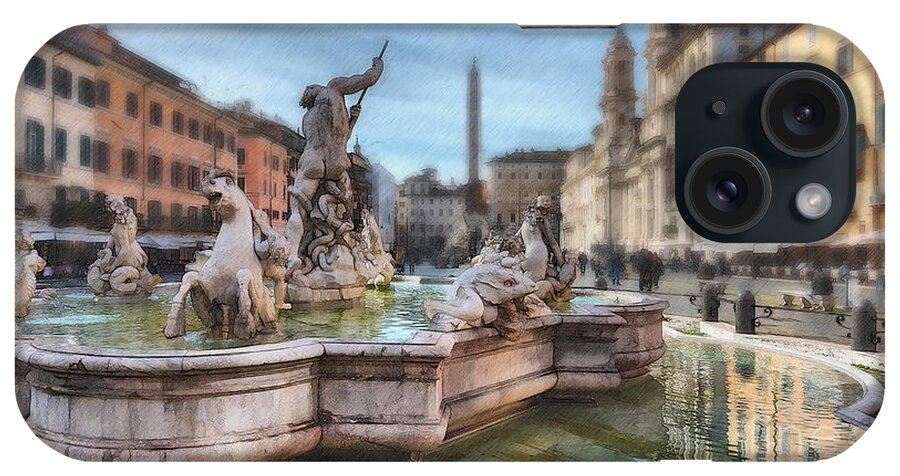 Fontana Di Nettuno iPhone Case featuring the digital art Fontana di Nettuno, Rome by Jerzy Czyz
