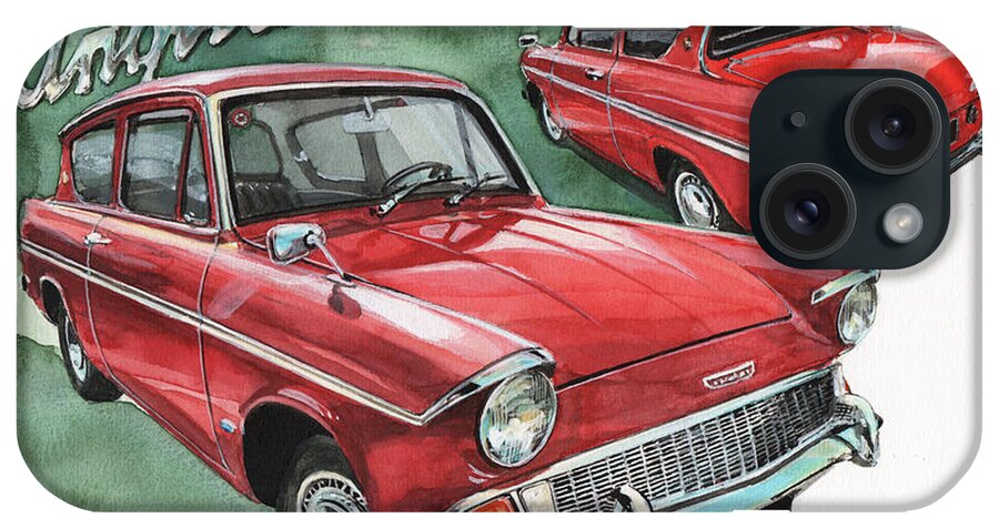 Ford iPhone Case featuring the painting Ford Anglia by Yoshiharu Miyakawa