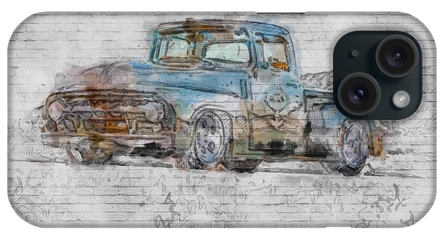 Car iPhone Case featuring the digital art Ford F-100 Clem 101 Ringbrothers exterior black pickup truck vintage cars retro american by Ashtyn Treutel
