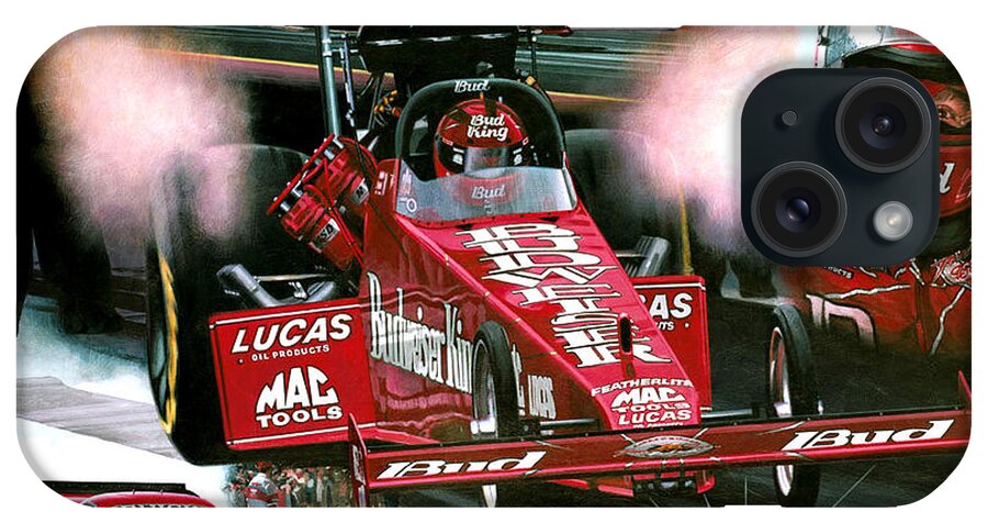 Drag Racing Nhra Top Fuel Funny Car John Force Kenny Youngblood Nitro Champion March Meet Images Image Race Track Fuel Bernstein Budweiser Bud iPhone Case featuring the painting Forever Red by Kenny Youngblood