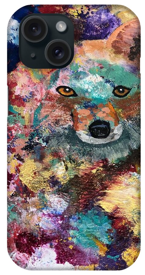 The Spirit Of Fox Emerges In An Acrylic Entrance From Spirit iPhone Case featuring the painting Fox Spirit Emerges by Joie Goodkin