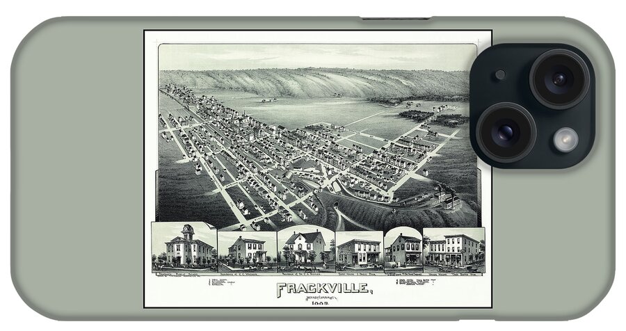 Frackville iPhone Case featuring the photograph Frackville Pennsylvania Vintage Map Birds Eye View 1889 by Carol Japp
