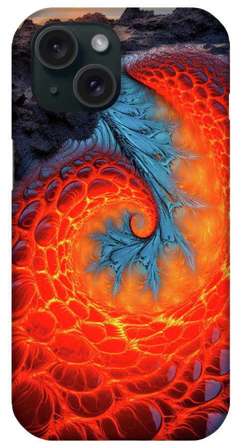 Fractal iPhone Case featuring the digital art Fractal Lava Spiral Fantasy Volcano Landscape 02 by Matthias Hauser