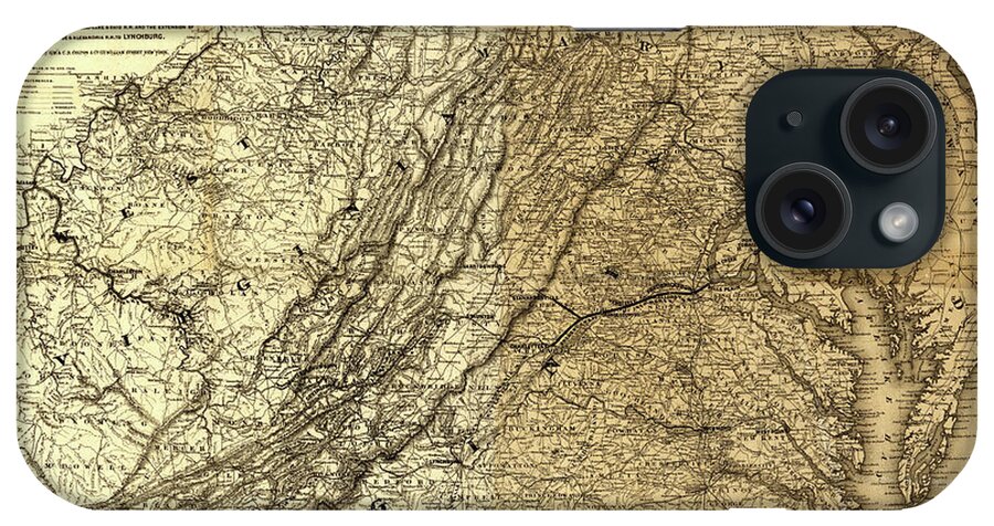 Rails iPhone Case featuring the drawing Fredericksburg and Gordonsville Rail Road 1869 by Vintage Maps