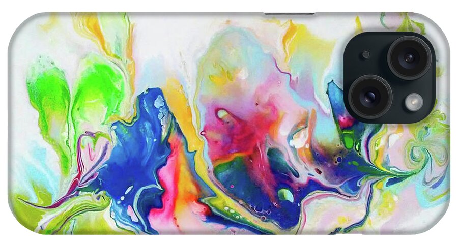 Colorful Abstract Heart Rainbow Colors Fluid Acrylic Paint iPhone Case featuring the painting Freeflow by Deborah Erlandson