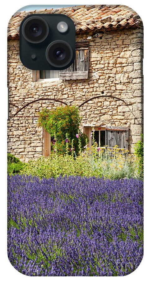 Saignon iPhone Case featuring the photograph French Stone Farmhouse on a Lavender Farm Three by Bob Phillips