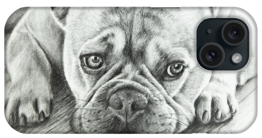 Bulldog iPhone Case featuring the drawing Frenchie by Kirsty Rebecca