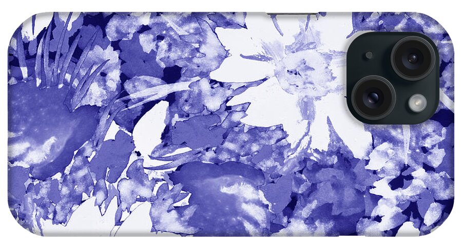 Flowers iPhone Case featuring the painting Fresh Monochrome Flowers In Purple Blue Very Peri Modern Interior Design XLI by Irina Sztukowski