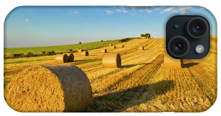 Field iPhone Case featuring the photograph Freshly harvested straw bales  by Neale And Judith Clark